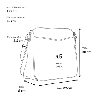 Stredná crossbody kabelka s predným vreckom na cvoček Carmelo materiál syntetická koža zapínanie na zips farba čierna veľkosť stredná 4331 C Rozmery