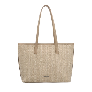 Ľahká shopper kabelka v slamenom štýle Le Sands materiál syntetická koža zapínanie na zips farba béžová veľkosť veľká 4617 BE Spredu