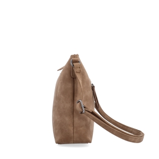Dámska elegantná crossbody kabelka Tangerin materiál syntetická koža zapínanie na zips farba taupe veľkosť malá 1110 T Z boku