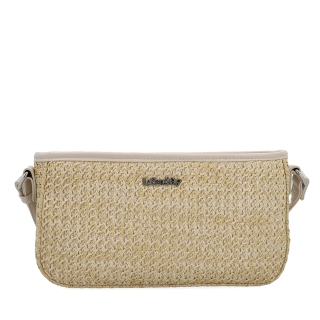 Malá crossbody kabelka v slamenom štýle Le Sands materiál syntetická koža zapínanie na zips farba béžová veľkosť malá 4616 BE Spredu