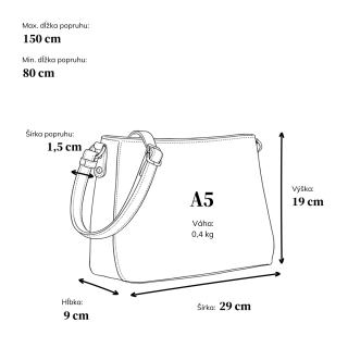 Praktická a elegantná crossbody kabelka Carmelo materiál syntetická koža zapínanie na zips farba béžová veľkosť stredná 4605 K Rozmery