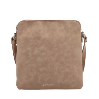 Menšia crossbody kabelka z hebkého materiálu Tangerin materiál syntetická koža zapínanie na zips farba béžová veľkosť malá 7017 SAN Spredu