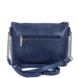 Spoločenská crossbody kabelka s retiazkou Le Sands materiál syntetická koža zapínanie na zips farba modrá veľkosť malá 7708 TM Zozadu