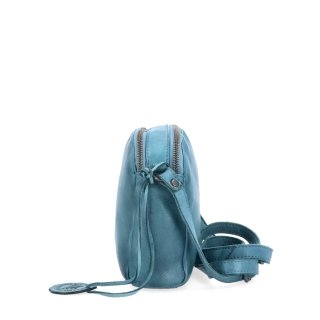 Kvalitná kožená crossbody kabelka Noelia Bolger materiál kože zapínanie na zips farba tyrkysová veľkosť malá NB 2408 TYR Z boku