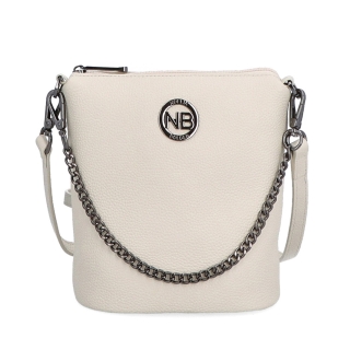 Malá kožená crossbody kabelka s výraznou retiazkou Noelia Bolger materiál kože zapínanie na zips farba béžová veľkosť malá NB 3016 K Spredu