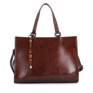 Kabelka do ruky s odnímateľným crossbody popruhom a príveskom Le Sands Le Sands materiál syntetická koža zapínanie na zips farba hnedá veľkosť stredná 4638 H Spredu
