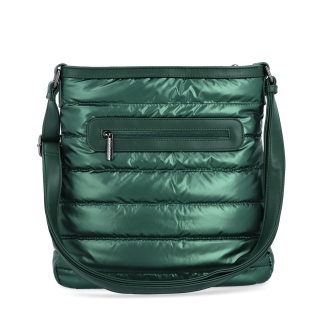 Moderná dámska kabelka z nadýchaného nylonu Carmelo materiál nylon zapínanie na zips farba zelená veľkosť stredná 4382 ZE Zozadu