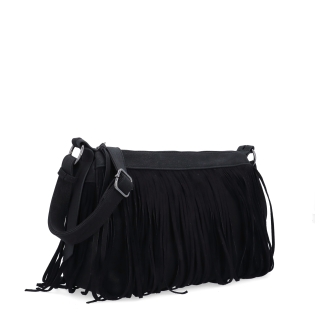 Štýlová crossbody kabelka so strapcami Carmelo materiál syntetická koža zapínanie na zips farba čierna veľkosť stredná 4674 C