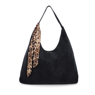 Elegantná kabelka na rameno s ozdobnou šatkou Carmelo materiál syntetická koža zapínanie na zips farba čierna veľkosť veľká 4655 C Spredu