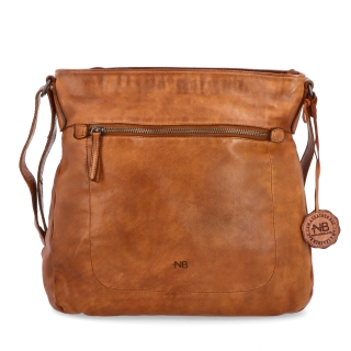 Vintage kožená crossbody kabelka Noelia Bolger materiál kože zapínanie na zips farba koňaková veľkosť stredná NB 2004 KO Spredu