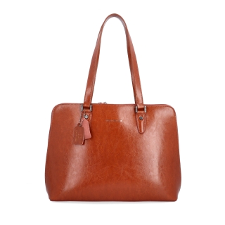 Elegantná kožená kabelka Noelia Bolger materiál kože zapínanie na zips farba koňaková veľkosť veľká NB 0057 KO Spredu