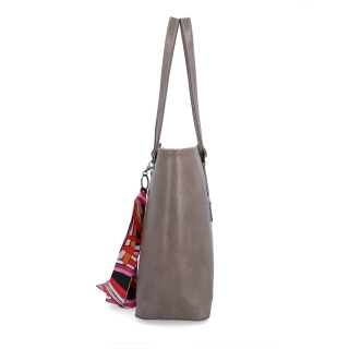 Priestranná shopper kabelka s ozdobnou šatkou Le Sands materiál syntetická koža zapínanie na zips farba taupe veľkosť veľká 7705 T Z boku