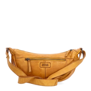 Kožená moonbag kabelka cez rameno Noelia Bolger materiál kože zapínanie na zips farba žltá veľkosť malá NB 2412 ZLU Zozadu