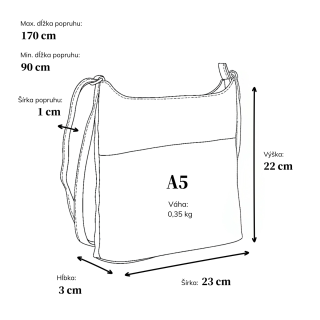 Kožená crossbody kabelka na každý deň Noelia Bolger materiál kože zapínanie na zips farba čierna veľkosť malá NB 2404 C Rozmery