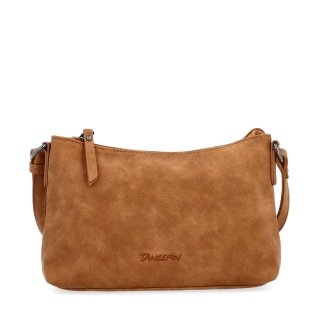 Malá elegantná crossbody kabelka Tangerin materiál syntetická koža zapínanie na zips farba koňaková veľkosť malá 1109 KO Spredu