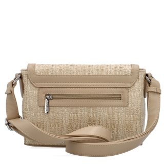 Crossbody kabelka s klopou v slamenom štýle Le Sands materiál syntetická koža zapínanie s chlopňou farba béžová veľkosť malá 4618 BE Zozadu