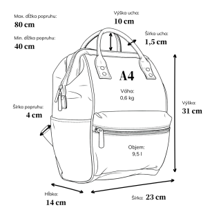 Praktický dámsky batoh na každodenné použitie Carmelo materiál nylon zapínanie na zips farba červená veľkosť stredná 6611 CV Rozmery