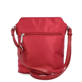 Praktická crossbody kabelka s extra vreckom Carmelo materiál nylon zapínanie na zips farba červená veľkosť malá 6607 CV Zozadu