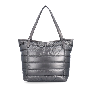Shopperka cez rameno z nadýchaného materiálu Carmelo materiál nylon zapínanie na zips farba metalíza veľkosť veľká 4385 TI Spredu