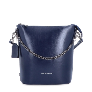 Elegantná kožená crossbody s retiazkou Noelia Bolger materiál kože zapínanie na zips farba modrá veľkosť malá NB 0048 TM Spredu