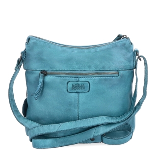 Kožená crossbody kabelka s moderným dizajnom Noelia Bolger materiál kože zapínanie na zips farba tyrkysová veľkosť malá NB 2400 TYR Zozadu
