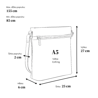 Menší crossbody kabelka Tangerin materiál syntetická koža zapínanie na zips farba hnedá veľkosť stredná 8022 TH Rozmery