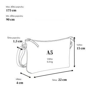 Kožená crossbody s čistými líniami Noelia Bolger materiál kože zapínanie na zips farba koňaková veľkosť malá NB 2414 KO Rozmery