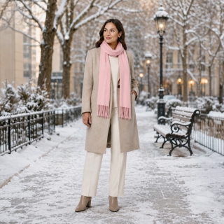 Elegantný jednofarebný šál so strapcami Noelia Bolger materiál Polyester s prímesou vlny farba ružová KZ003 - 10