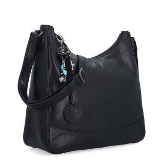 Kožená crossbody kabelka s moderným príveskom Noelia Bolger materiál kože zapínanie na zips farba čierna veľkosť stredná NB 3106 C