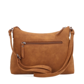 Dámska elegantná crossbody kabelka Tangerin materiál syntetická koža zapínanie na zips farba koňaková veľkosť malá 1110 KA Zozadu