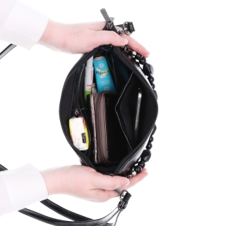 Štýlová crossbody kabelka s odnímateľnou ozdobnou retiazkou Le Sands materiál syntetická koža zapínanie na zips farba hnedá veľkosť malá 4639 H Vnútro
