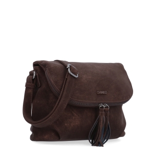 Štýlová crossbody kabelka s praktickou klopou Carmelo materiál syntetická koža zapínanie na zips farba hnedá veľkosť malá 4661 H