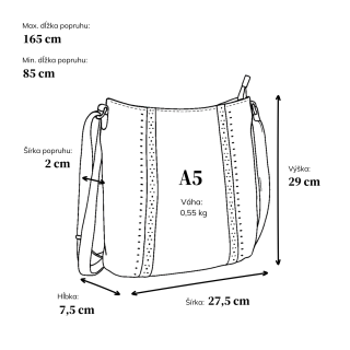 Kožená kabelka s perforáciou a nastaviteľným crossbody popruhom Noelia Bolger materiál kože zapínanie na zips farba čierna veľkosť stredná NB 2029 C Rozmery