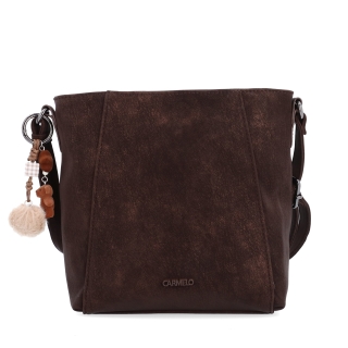 Praktická crossbody kabelka s odnímateľným príveskom Carmelo materiál syntetická koža zapínanie na zips farba hnedá veľkosť malá 4662 H Spredu