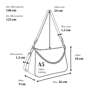 Kožená crossbody kabelka so striebornou retiazkou Noelia Bolger materiál kože zapínanie na zips farba čierna veľkosť malá NB 3015 C Rozmery