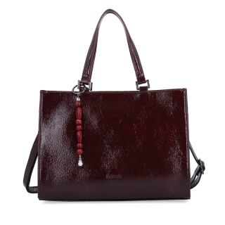 Kabelka do ruky s odnímateľným crossbody popruhom a príveskom Le Sands Le Sands materiál syntetická koža zapínanie na zips farba vínová veľkosť stredná 4638 BO Spredu