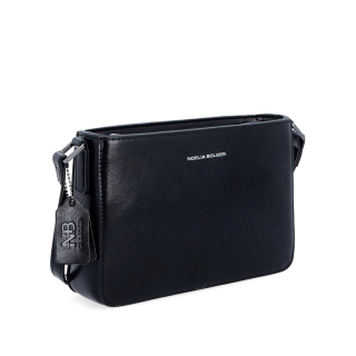 Elegantná, pevnejšia kožená crossbody kabelka Noelia Bolger materiál kože zapínanie na zips farba čierna veľkosť malá NB 0103 C