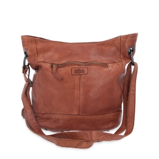 Kožená crossbody kabelka s dizajnovým prešívaním Noelia Bolger materiál kože zapínanie na zips farba koňaková veľkosť stredná NB 2089 KO Zozadu