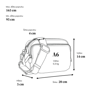 Nylonová crossbody kabelka so širokým popruhom a predným vreckom Carmelo materiál nylon zapínanie na zips farba čierná veľkosť malá 6613 C LE Rozmery