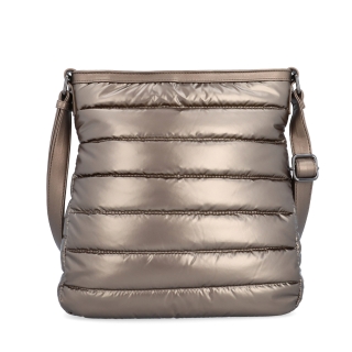 Moderná dámska kabelka z nadýchaného nylonu Carmelo materiál nylon zapínanie na zips farba metalíza veľkosť stredná 4382 BR Spredu
