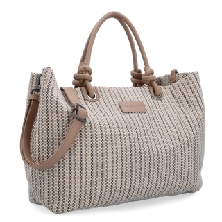 Priestranná shopper kabelka s originálnymi uchami Le Sands materiál syntetická koža zapínanie na zips farba béžová veľkosť veľká 4613 BE