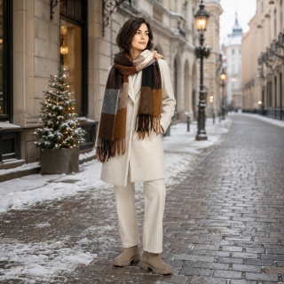 Príjemný šál s károvaným vzorom Noelia Bolger materiál Polyester s prímesou vlny farba hnedá KZ001 - 03