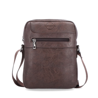 Crossbody taška cez rameno Tangerin materiál syntetická koža zapínanie na zips farba hnedá veľkosť stredná 2324 H Spredu