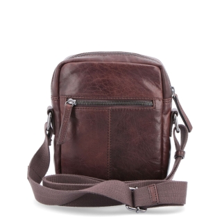 Malá kožená crossbody Poyem materiál kože zapínanie na zips farba hnedá veľkosť malá 2213 Poyem H Zozadu
