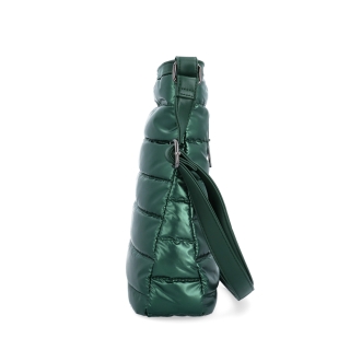 Moderná dámska kabelka z nadýchaného nylonu Carmelo materiál nylon zapínanie na zips farba zelená veľkosť stredná 4382 ZE Z boku