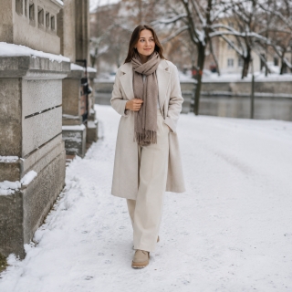 Elegantný jednofarebný šál so strapcami Noelia Bolger materiál Polyester s prímesou vlny farba taupe KZ003 - 04