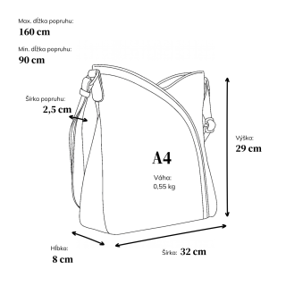 Asymetrická crossbody kabelka s prešívaním Tangerin materiál syntetická koža zapínanie na zips farba hnedá veľkosť stredná 8023 TH Rozmery