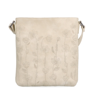 Stredne veľká crossbody kabelka s motívom Indee materiál syntetická koža zapínanie na zips farba béžová veľkosť malá 6329 BE Spredu