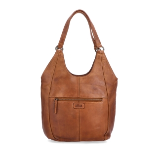 Elegantná kožená shopper kabelka s prešívaním Noelia Bolger materiál kože zapínanie na zips farba koňaková veľkosť stredná NB 2044 KO Zozadu