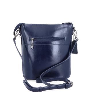 Elegantná kožená crossbody s retiazkou Noelia Bolger materiál kože zapínanie na zips farba modrá veľkosť malá NB 0048 TM Zozadu